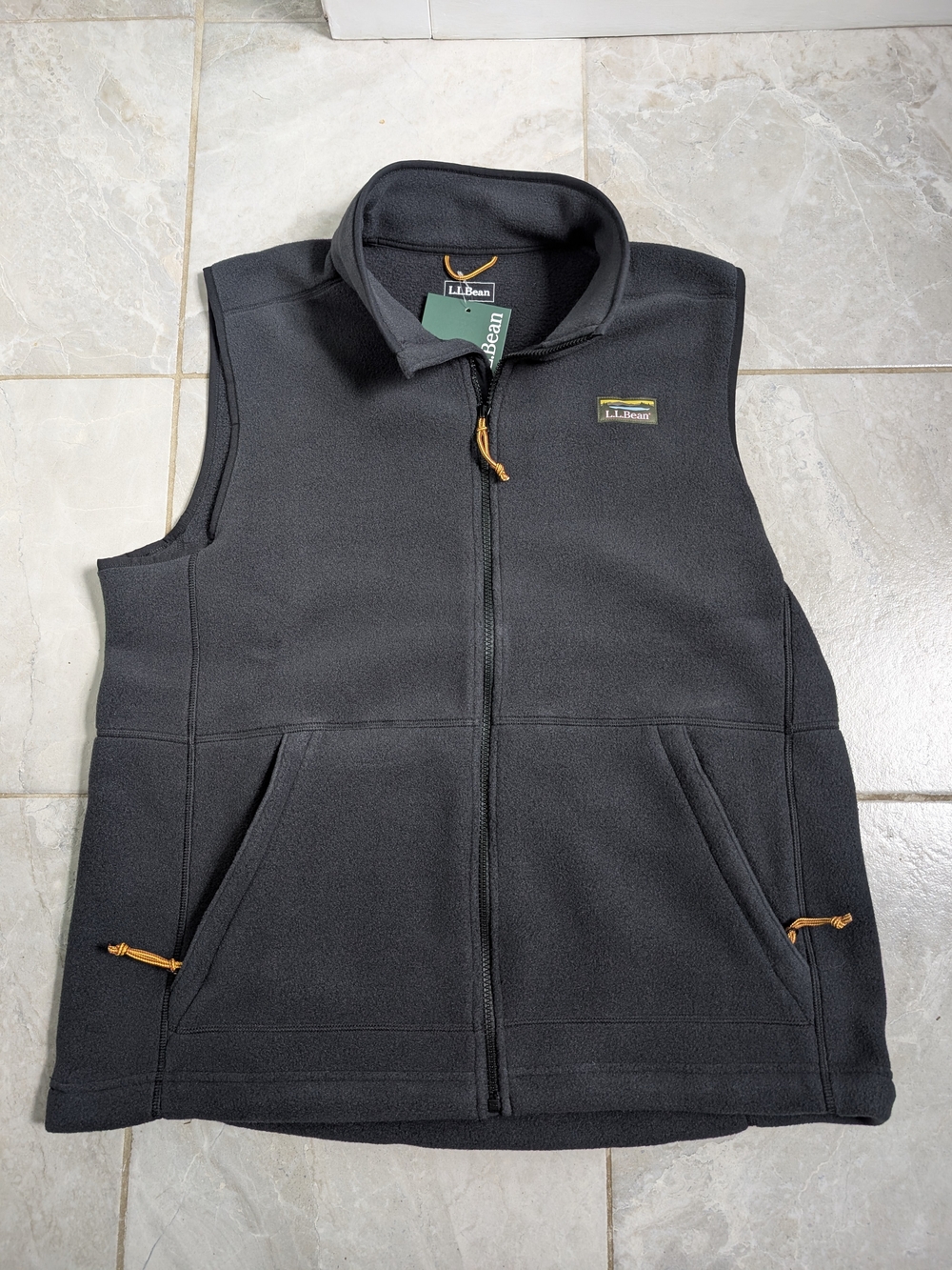 L.L. Bean Black Fleece Zip-Up Vest with Contrast Pulls